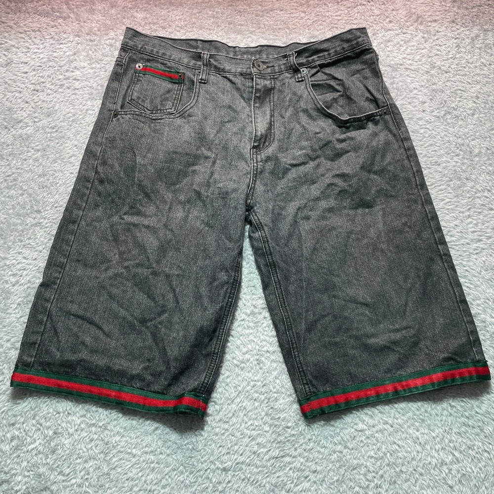 Y2K VTG Brooklyn Basement Mens Gray Denim Baggy Skater Jorts Size 38  Streetwear